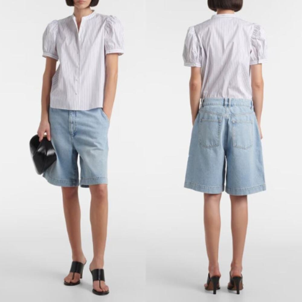NEW FRAME The Trouser Denim Bermuda Shorts 100% Cotton Relaxed Light Blue Sze 28